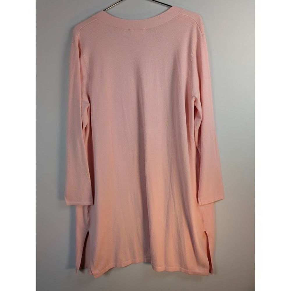 NWOT Belle by Kim Gravel Feather Knit Cardigan Size L Pink Lightweight Mature - Picture 2 of 8